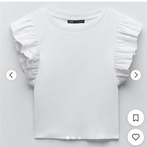 EUC Zara White Cropped Rib Ruffle Sleeve tee
